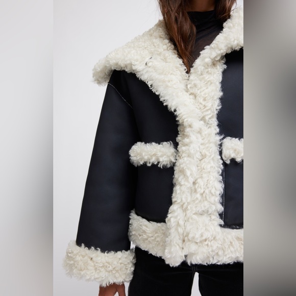 NWT Free People Kiki Sherpa Jacket Black Combo Size XS - Picture 3 of 5